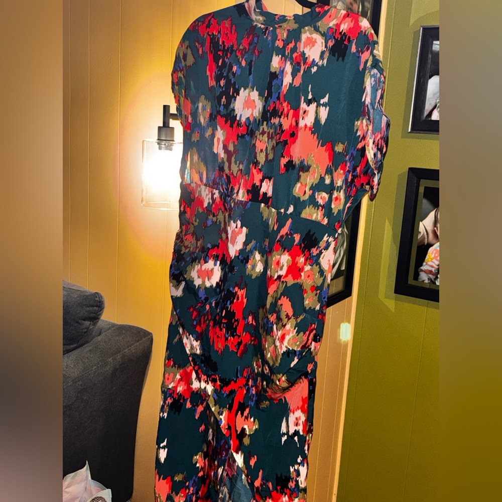 SHEIN Asymmetrical Dress in Red and Green Floral